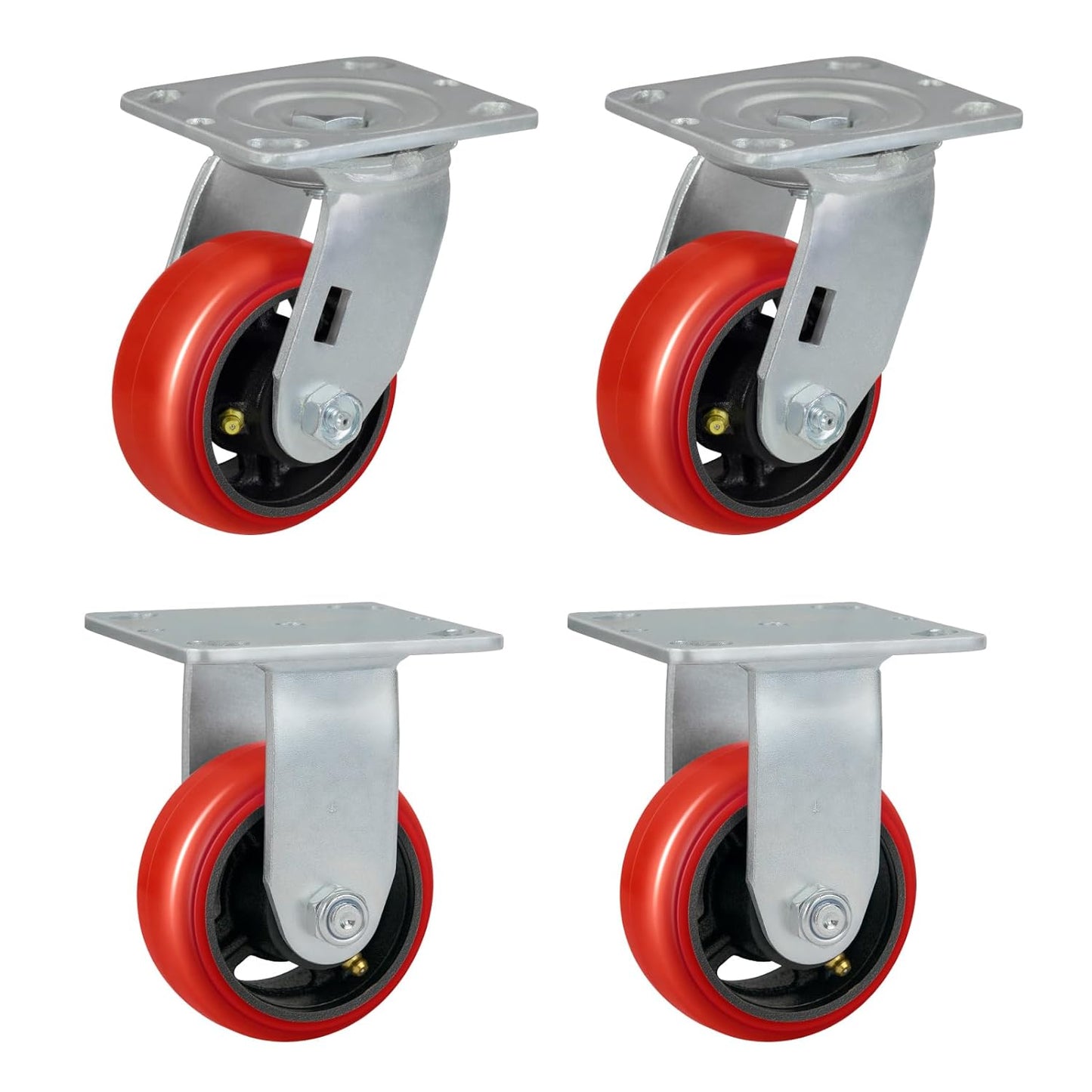 Polyurethane Crowned Tread Cast lron Swivel/Rigid/Brake Top Plate Caster w/ Roller Bearing