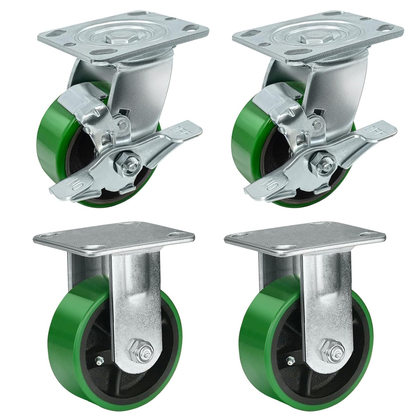 Polyurethane Wheel Swivel Casters,Rigid, Break, Industrial Load Capacity 4800lbs