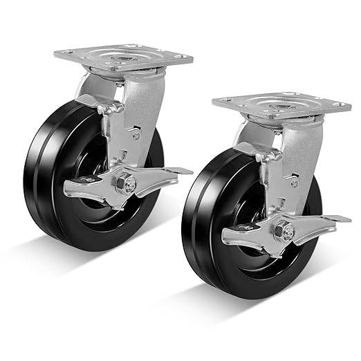 Heavy Duty Industrial Casters, Swivel w/Top Lock Brake, Black Non-Marking Phenolic Wheel, Load Capacity 800 lbs