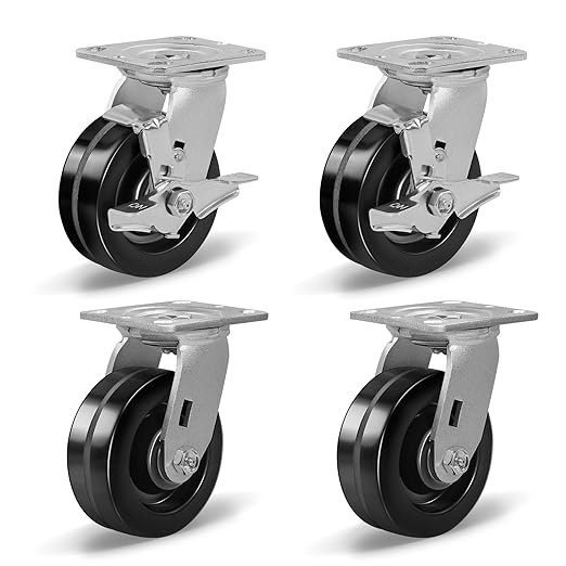 Heavy Duty Industrial Casters, Swivel w/Top Lock Brake, Black Non-Marking Phenolic Wheel, Load Capacity 800 lbs