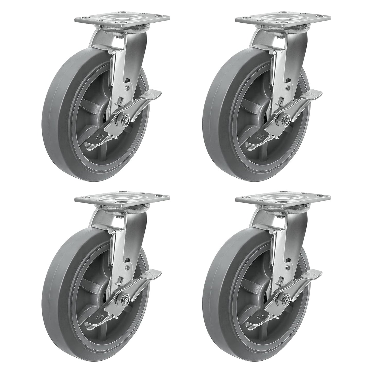 Casters, Swivel Rubber Casters Set of 4 Heavy Duty No Noise Plate Caster Wheels for Furniture Platform Truck Dolly Cart