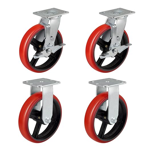 Polyurethane Crowned Tread Cast lron Swivel/Rigid/Brake Top Plate Caster w/ Roller Bearing