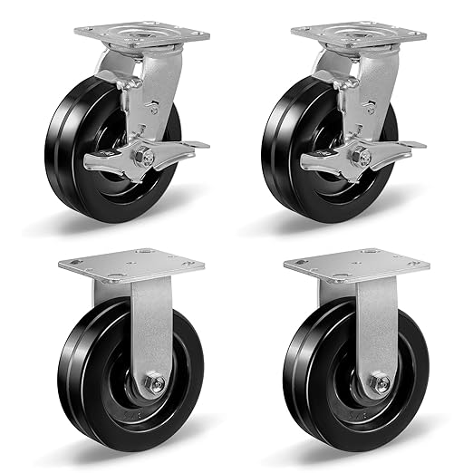 Heavy Duty Industrial Casters, Swivel w/Top Lock Brake, Black Non-Marking Phenolic Wheel, Load Capacity 800 lbs