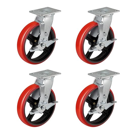 Polyurethane Crowned Tread Cast lron Swivel/Rigid/Brake Top Plate Caster w/ Roller Bearing