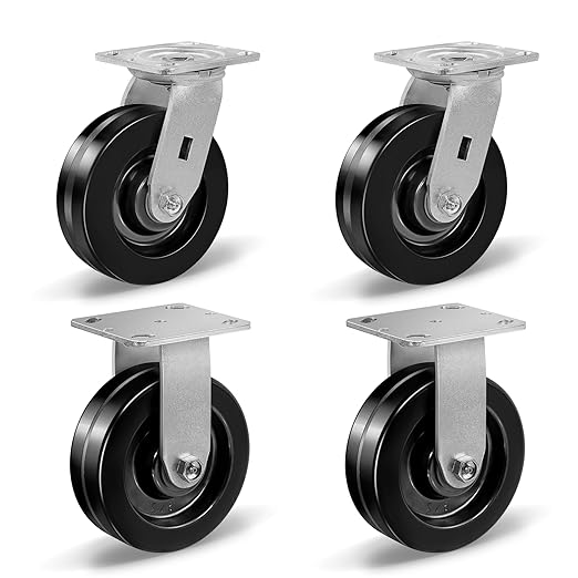 Heavy Duty Industrial Casters, Swivel w/Top Lock Brake, Black Non-Marking Phenolic Wheel, Load Capacity 800 lbs