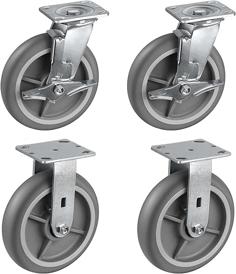 Thermoplastic Rubber Wheels(Crown Tread) -Heavy Duty Caster Wheels for Furniture Platform Trucks Workbench Total 2000 LB Capacity