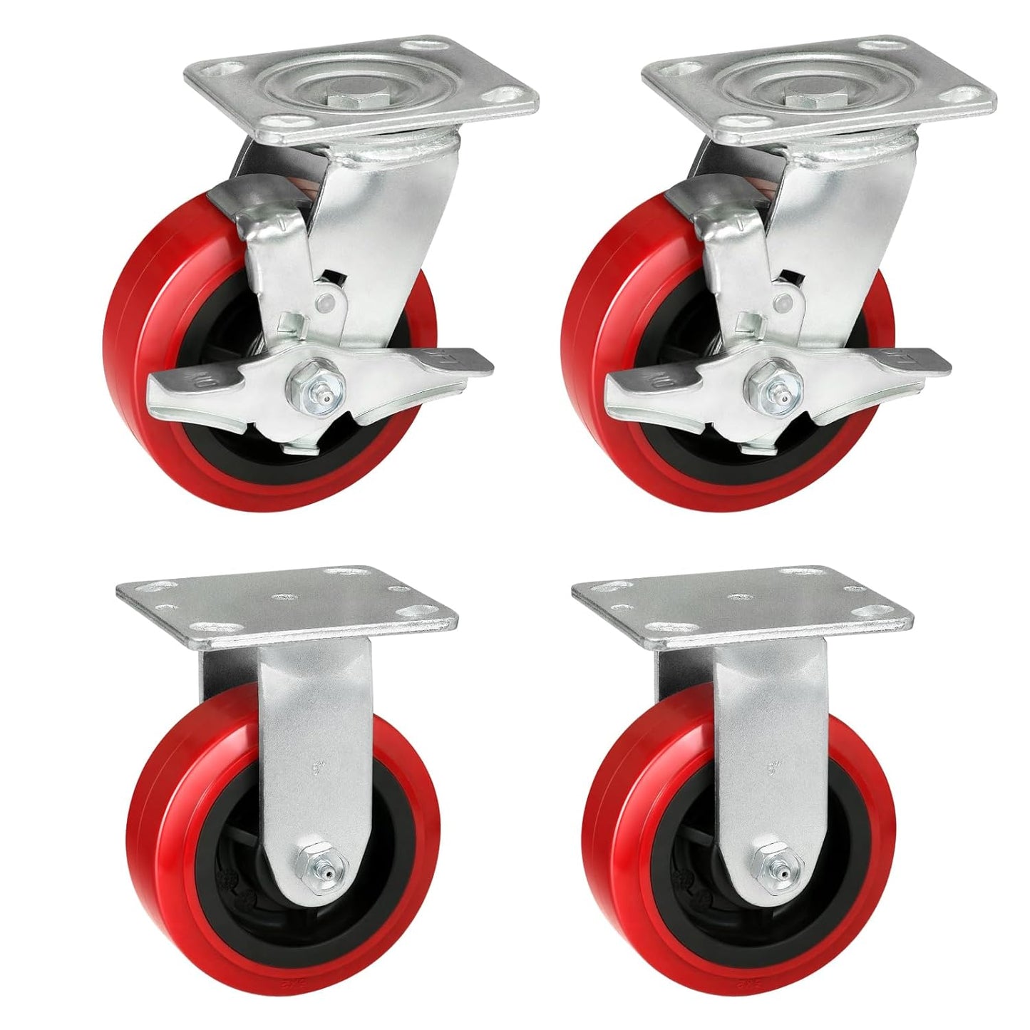 Heavy Duty Casters Set of 4 with 1200lbs Capacity, Polyurethane Tread on Polypropylene Core, Widely Used in Platform Trucks, Furniture, WorkBrench, Tool Box