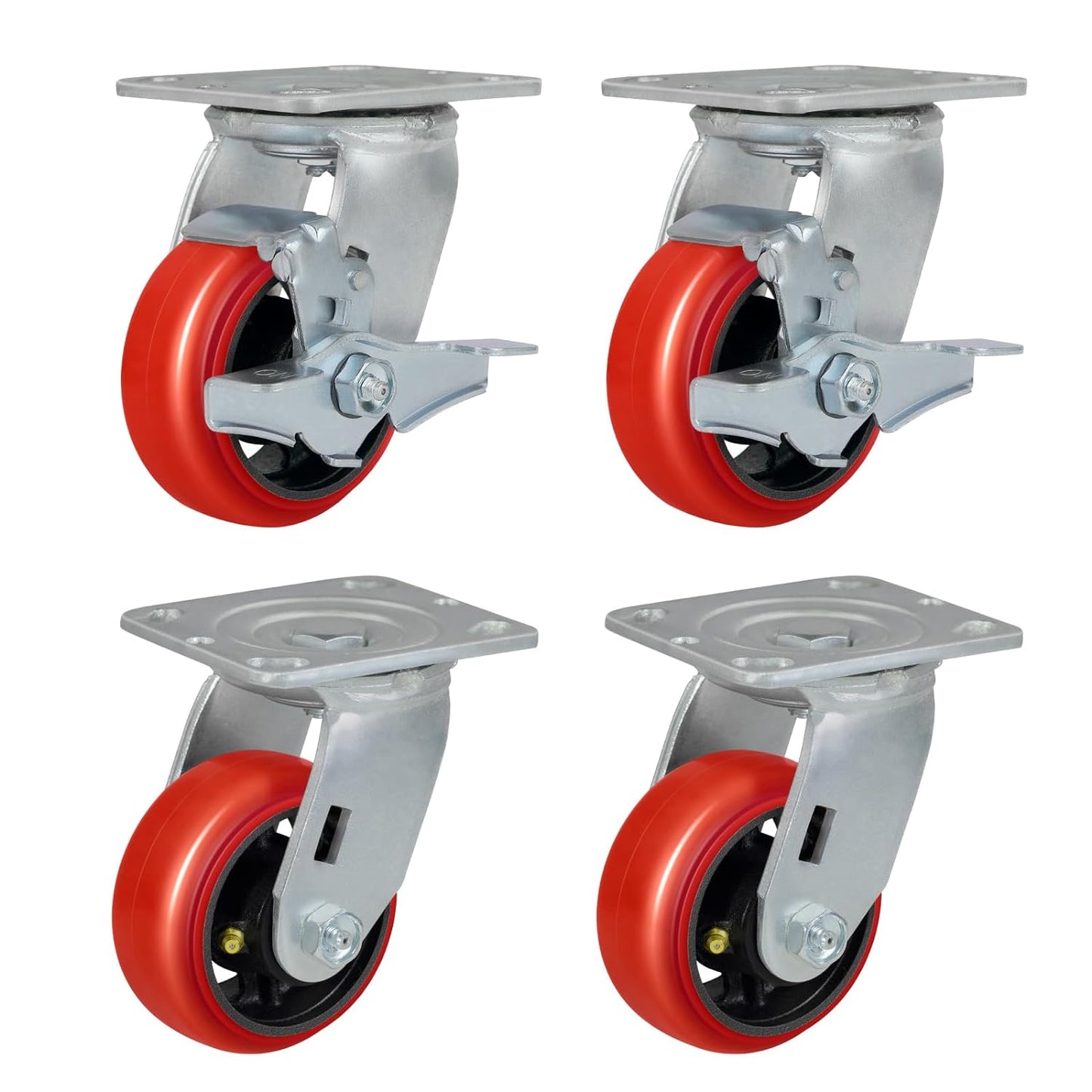 Polyurethane Crowned Tread Cast lron Swivel/Rigid/Brake Top Plate Caster w/ Roller Bearing