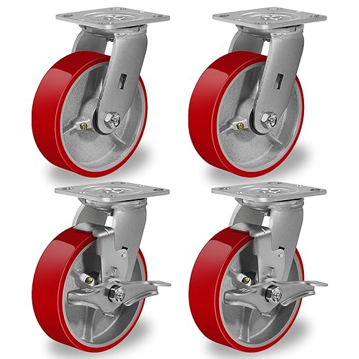 Polyurethane Wheel on Steel Hub, Industrial Brake Caster Heavy Duty with 800 LB Load Capacity, No Noise for Toolbox Workbench