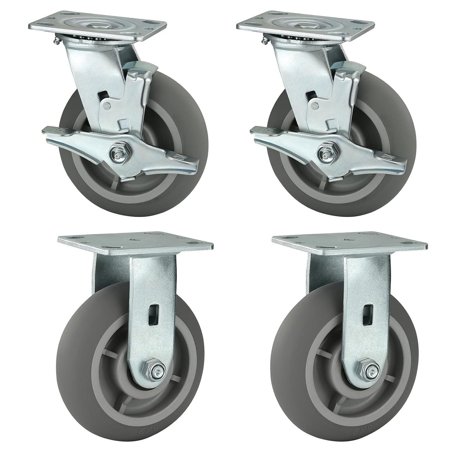 Thermoplastic Rubber Wheels(Crown Tread) -Heavy Duty Caster Wheels for Furniture Platform Trucks Workbench Total 2000 LB Capacity