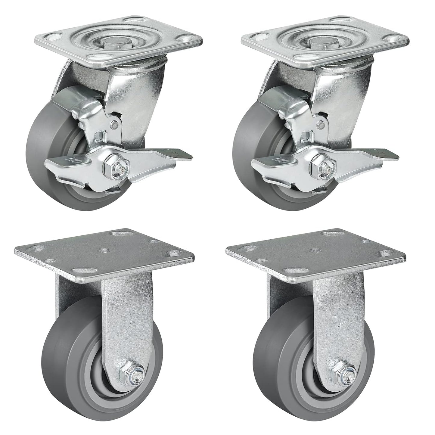 Casters, Swivel Rubber Casters Set of 4 Heavy Duty No Noise Plate Caster Wheels for Furniture Platform Truck Dolly Cart