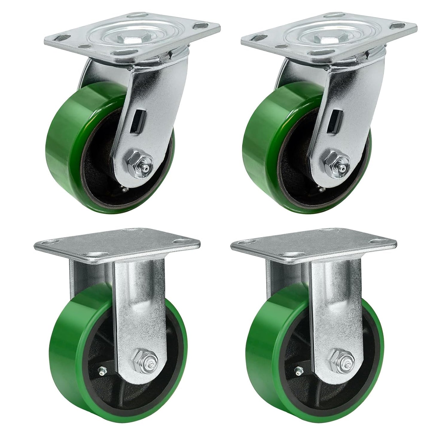 Polyurethane Wheel Swivel Casters,Rigid, Break, Industrial Load Capacity 4800lbs