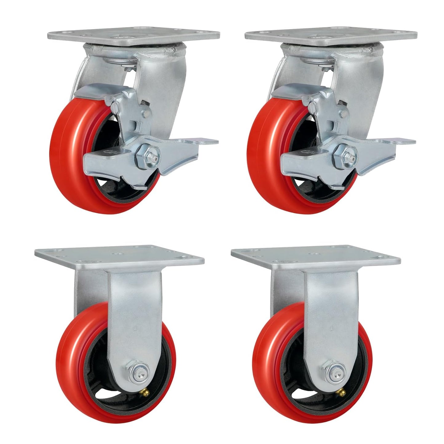 Polyurethane Crowned Tread Cast lron Swivel/Rigid/Brake Top Plate Caster w/ Roller Bearing