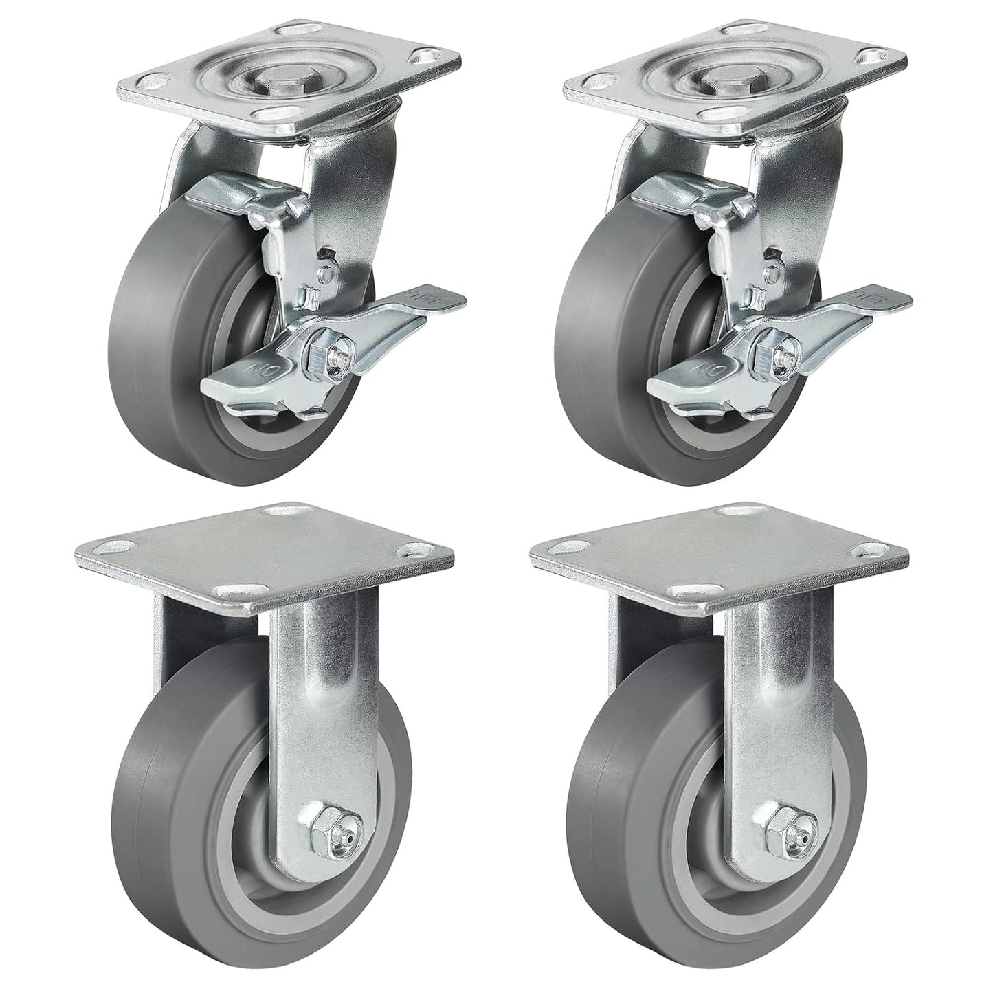 Casters, Swivel Rubber Casters Set of 4 Heavy Duty No Noise Plate Caster Wheels for Furniture Platform Truck Dolly Cart