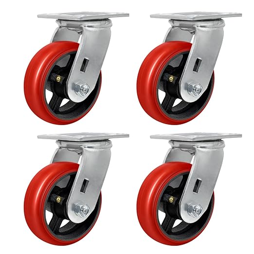 Polyurethane Crowned Tread Cast lron Swivel/Rigid/Brake Top Plate Caster w/ Roller Bearing