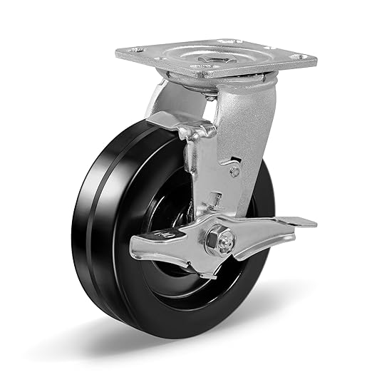 Heavy Duty Industrial Casters, Swivel w/Top Lock Brake, Black Non-Marking Phenolic Wheel, Load Capacity 800 lbs