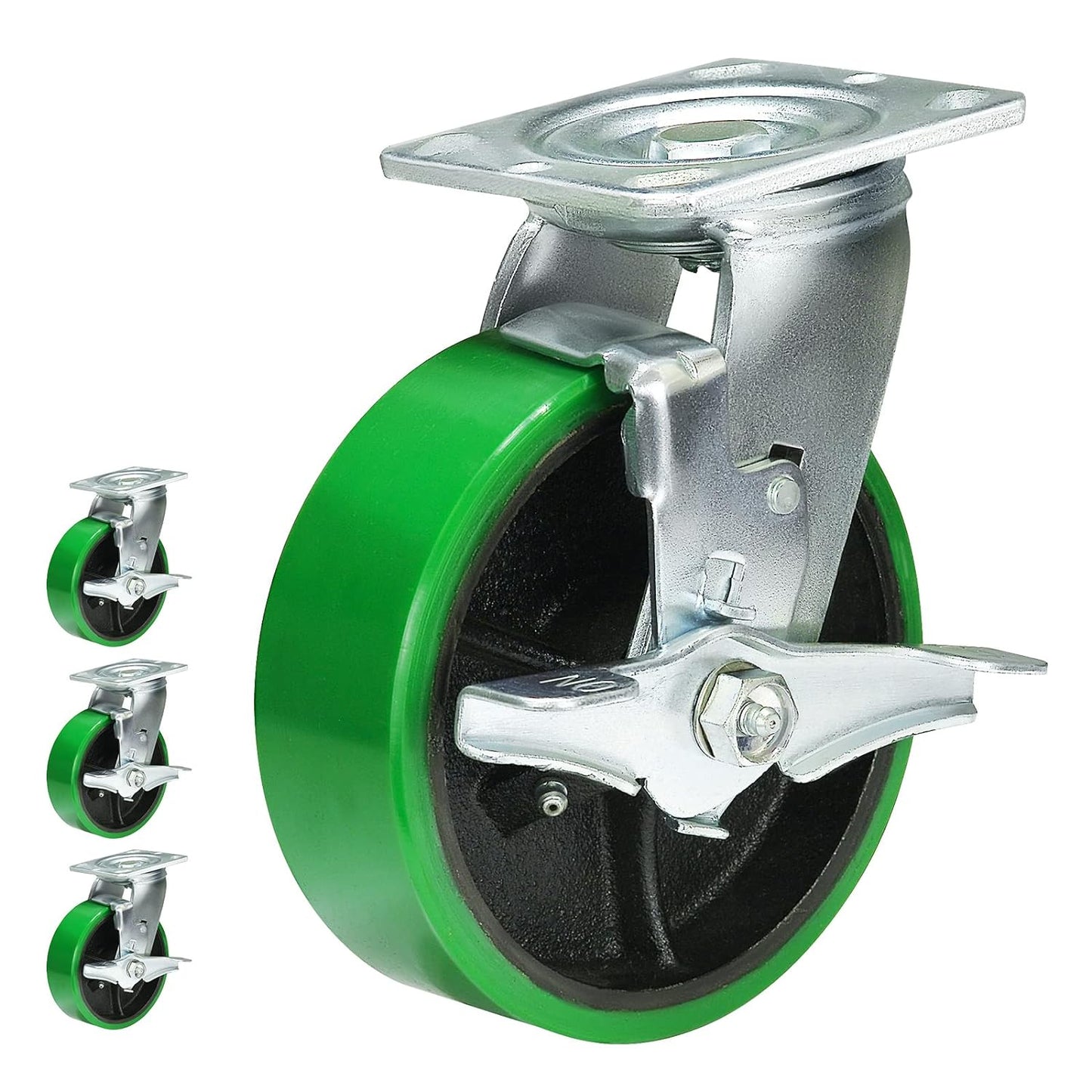 Polyurethane Wheel Swivel Casters,Rigid, Break, Industrial Load Capacity 4800lbs