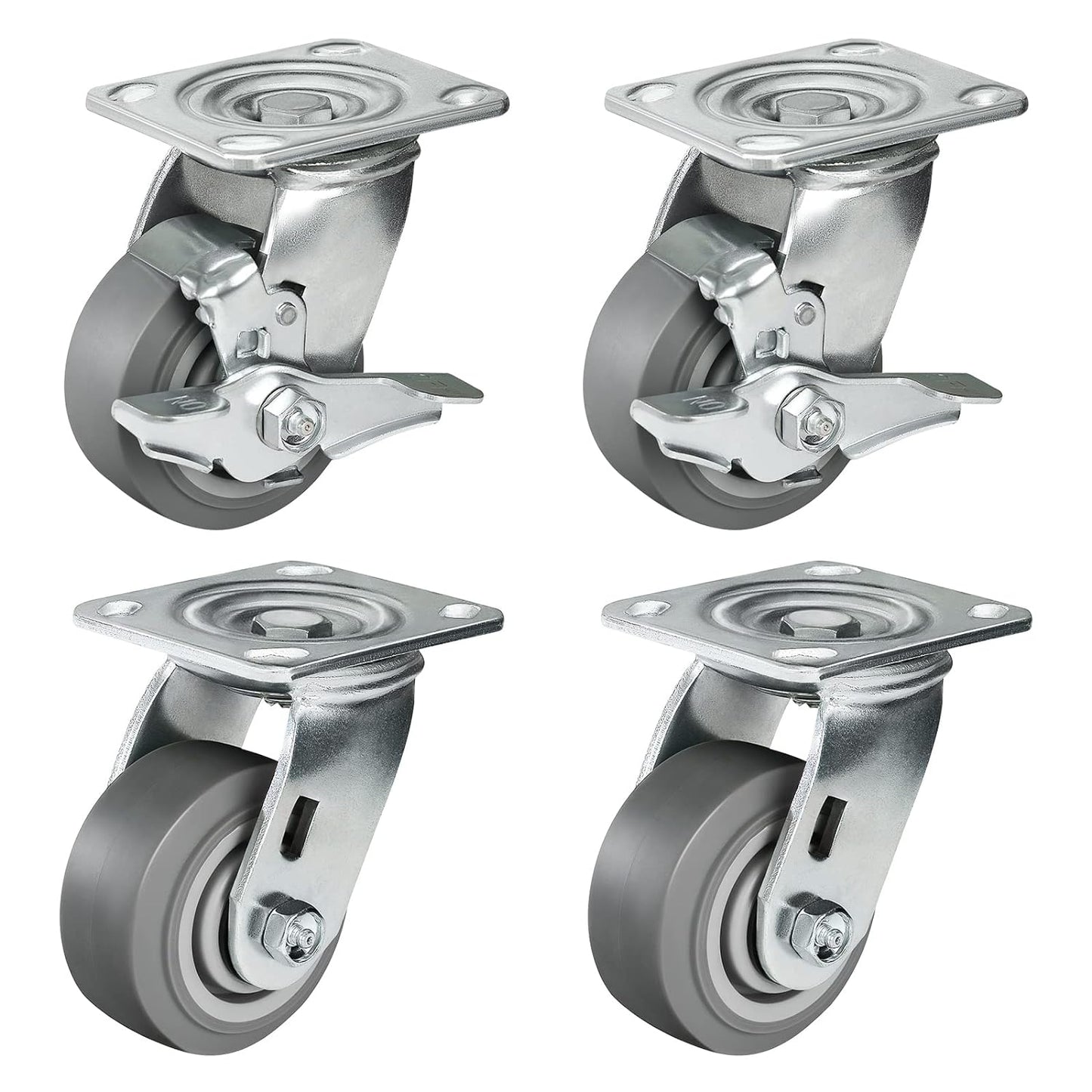 Casters, Swivel Rubber Casters Set of 4 Heavy Duty No Noise Plate Caster Wheels for Furniture Platform Truck Dolly Cart