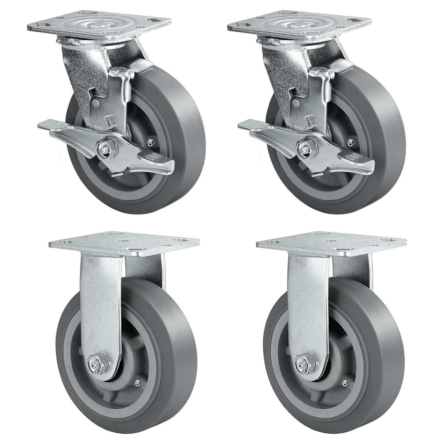 Casters, Swivel Rubber Casters Set of 4 Heavy Duty No Noise Plate Caster Wheels for Furniture Platform Truck Dolly Cart