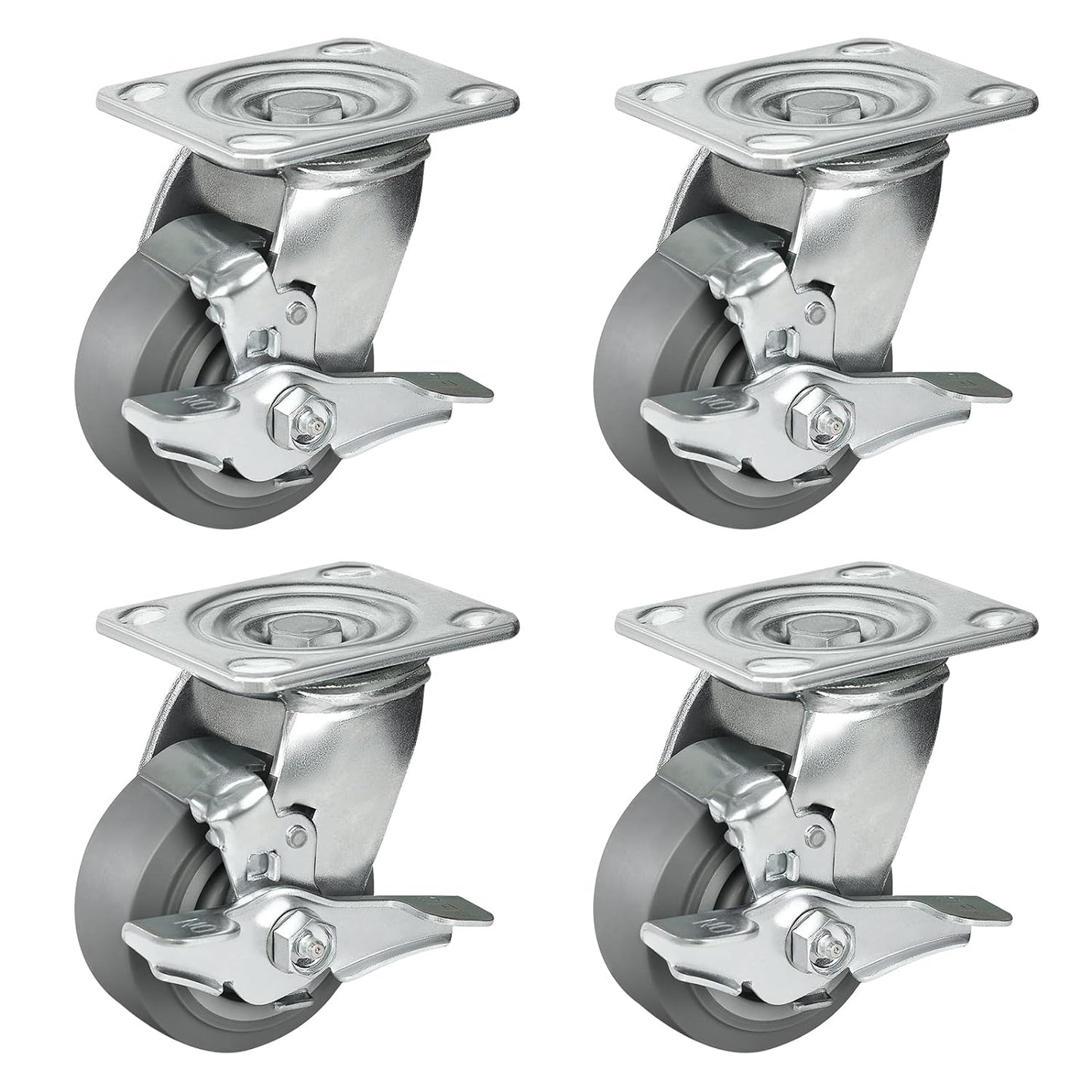 Casters, Swivel Rubber Casters Set of 4 Heavy Duty No Noise Plate Caster Wheels for Furniture Platform Truck Dolly Cart