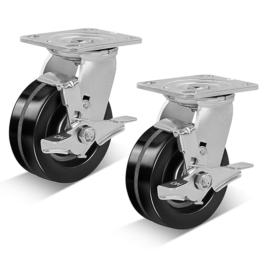 Heavy Duty Industrial Casters, Swivel w/Top Lock Brake, Black Non-Marking Phenolic Wheel, Load Capacity 800 lbs