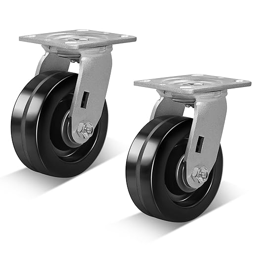 Heavy Duty Industrial Casters, Swivel w/Top Lock Brake, Black Non-Marking Phenolic Wheel, Load Capacity 800 lbs