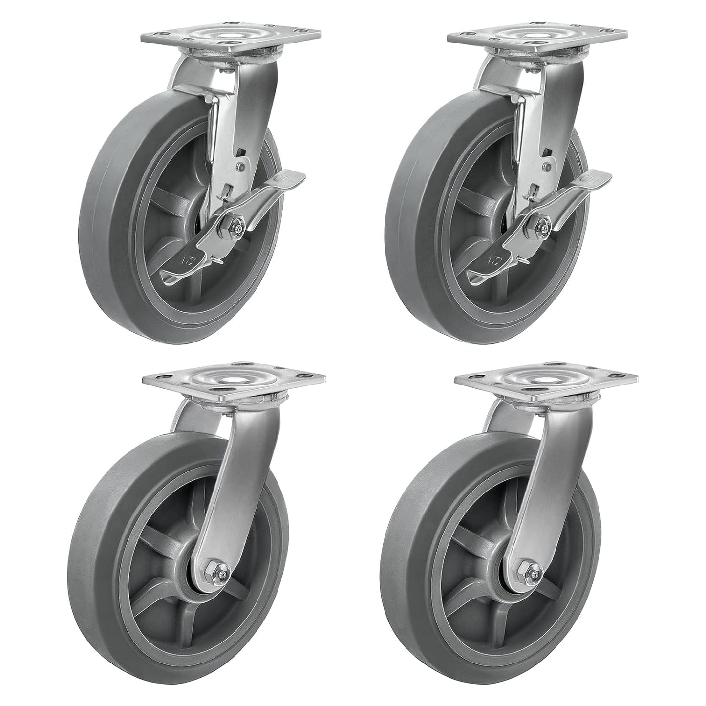 Casters, Swivel Rubber Casters Set of 4 Heavy Duty No Noise Plate Caster Wheels for Furniture Platform Truck Dolly Cart