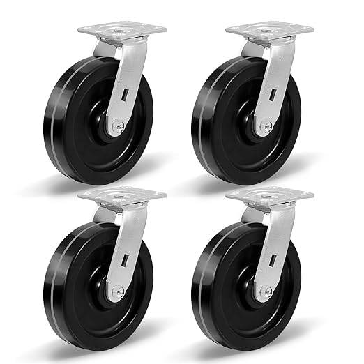 Heavy Duty Industrial Casters, Swivel w/Top Lock Brake, Black Non-Marking Phenolic Wheel, Load Capacity 800 lbs