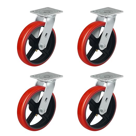 Polyurethane Crowned Tread Cast lron Swivel/Rigid/Brake Top Plate Caster w/ Roller Bearing