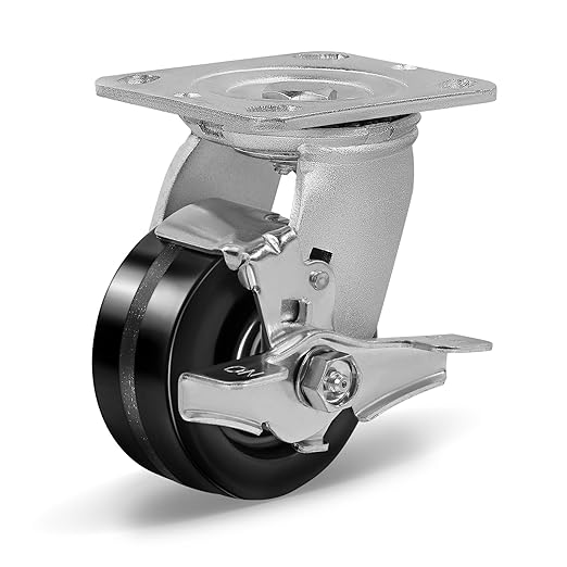 Heavy Duty Industrial Casters, Swivel w/Top Lock Brake, Black Non-Marking Phenolic Wheel, Load Capacity 800 lbs