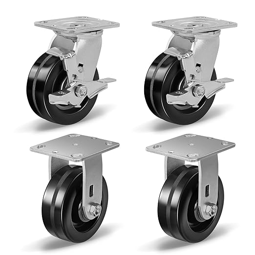 Heavy Duty Industrial Casters, Swivel w/Top Lock Brake, Black Non-Marking Phenolic Wheel, Load Capacity 800 lbs