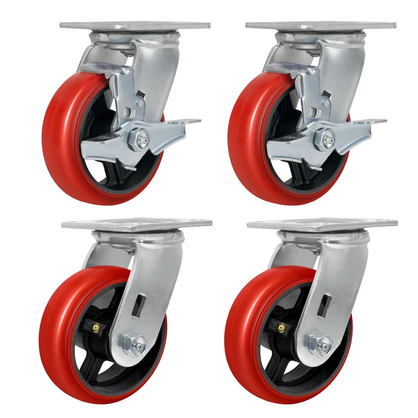 Polyurethane Crowned Tread Cast lron Swivel/Rigid/Brake Top Plate Caster w/ Roller Bearing