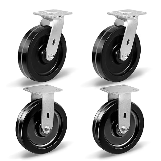 Heavy Duty Industrial Casters, Swivel w/Top Lock Brake, Black Non-Marking Phenolic Wheel, Load Capacity 800 lbs