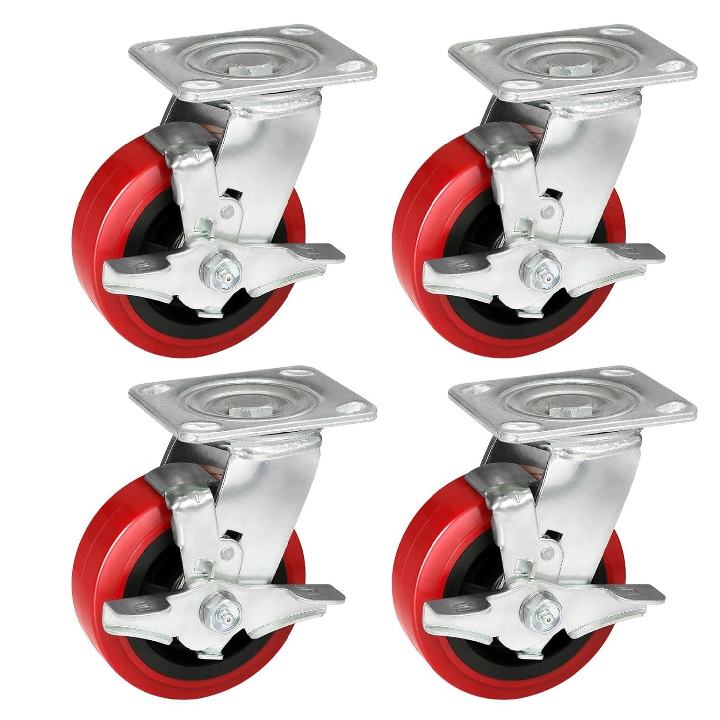 Heavy Duty Casters Set of 4 with 1200lbs Capacity, Polyurethane Tread on Polypropylene Core, Widely Used in Platform Trucks, Furniture, WorkBrench, Tool Box