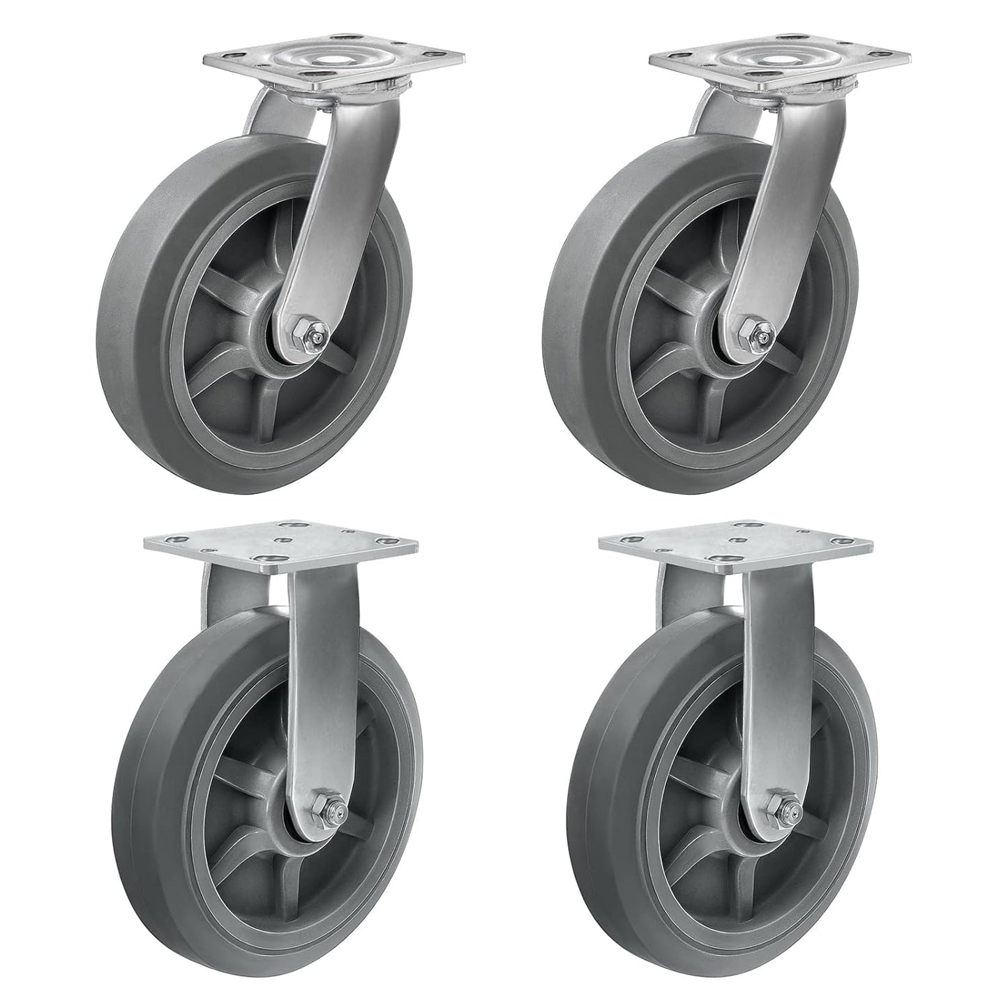 Casters, Swivel Rubber Casters Set of 4 Heavy Duty No Noise Plate Caster Wheels for Furniture Platform Truck Dolly Cart