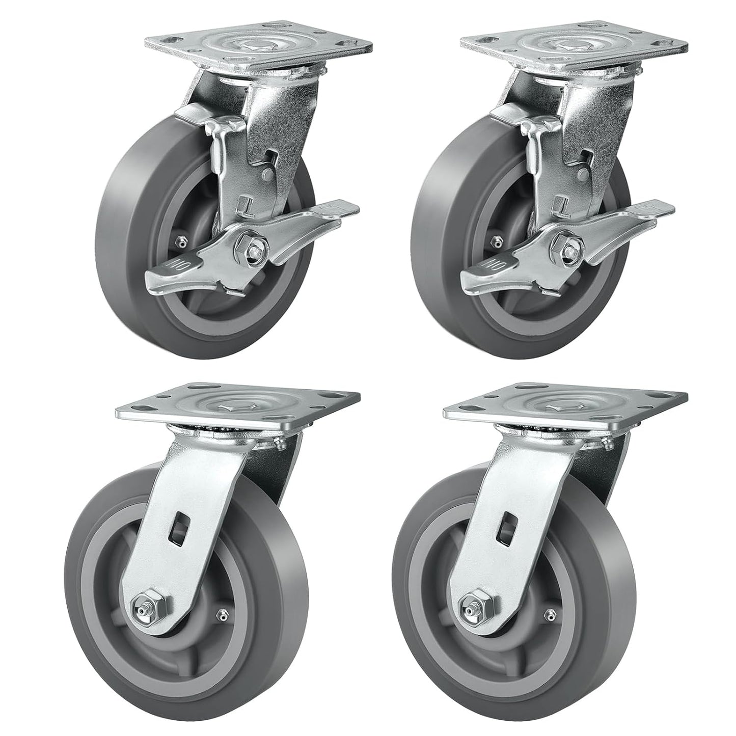 Casters, Swivel Rubber Casters Set of 4 Heavy Duty No Noise Plate Caster Wheels for Furniture Platform Truck Dolly Cart