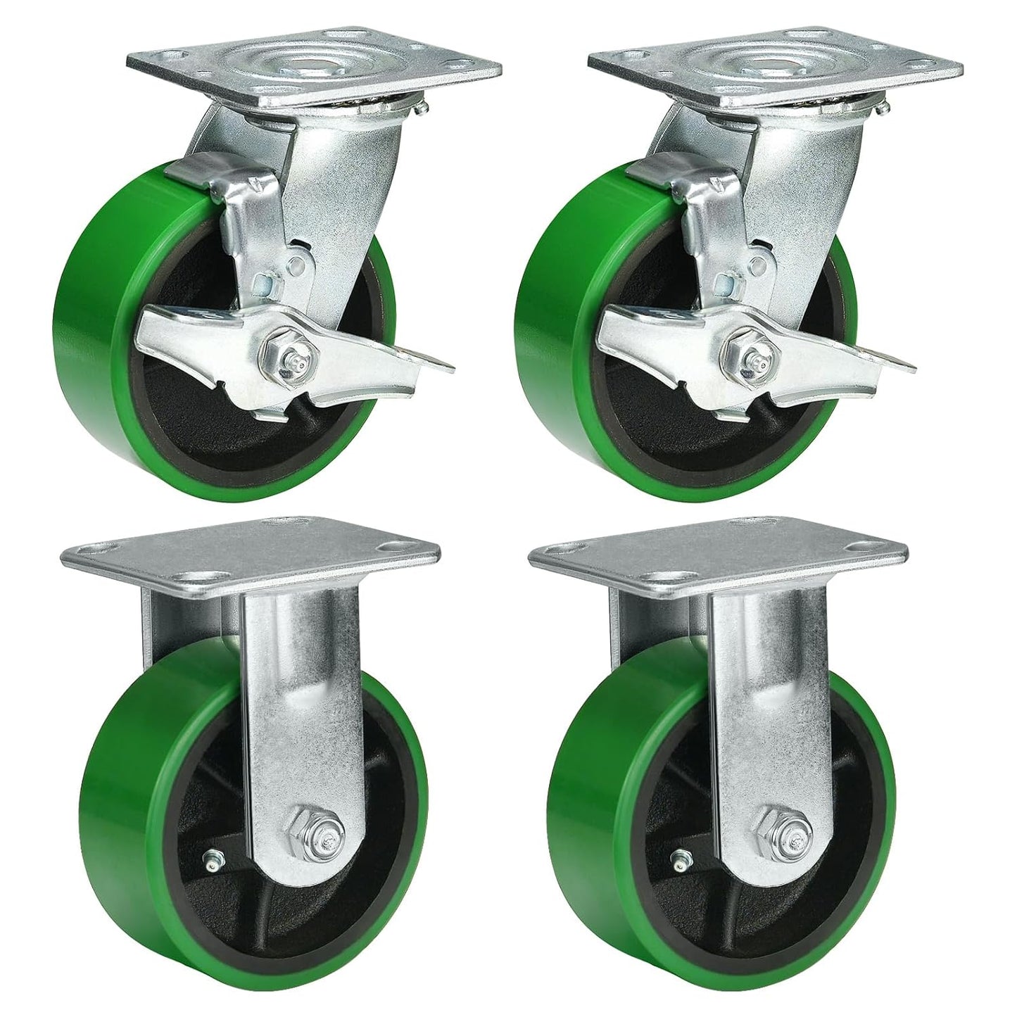 Polyurethane Wheel Swivel Casters,Rigid, Break, Industrial Load Capacity 4800lbs