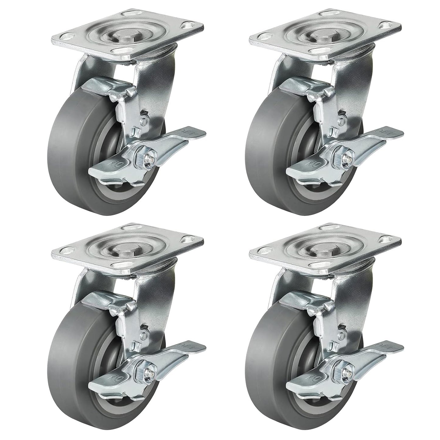 Casters, Swivel Rubber Casters Set of 4 Heavy Duty No Noise Plate Caster Wheels for Furniture Platform Truck Dolly Cart