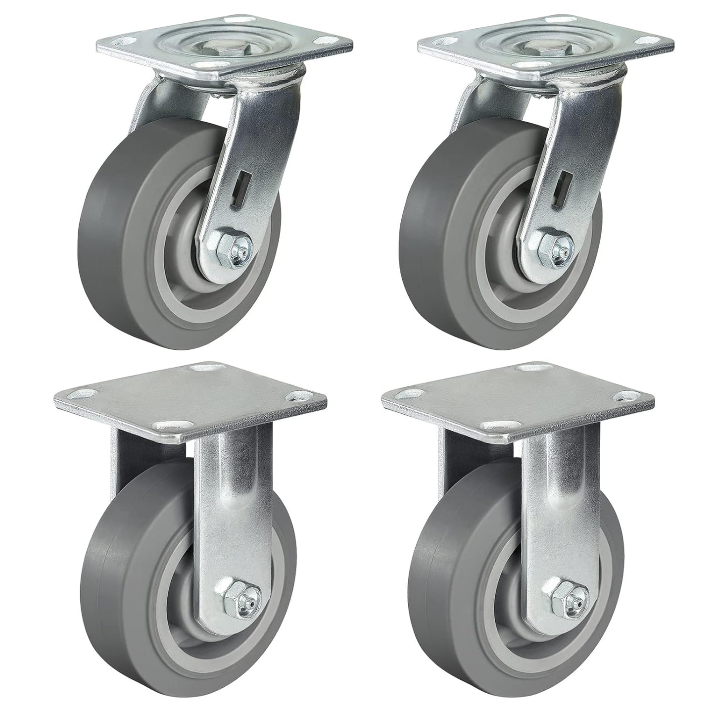 Casters, Swivel Rubber Casters Set of 4 Heavy Duty No Noise Plate Caster Wheels for Furniture Platform Truck Dolly Cart