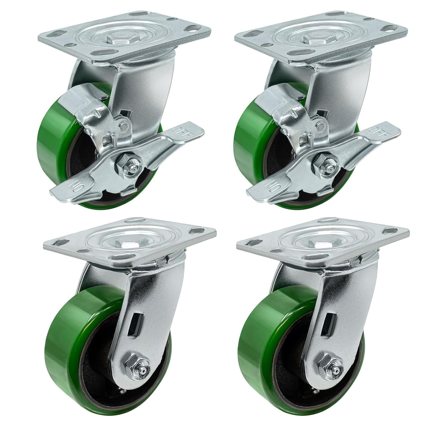 Polyurethane Wheel Swivel Casters,Rigid, Break, Industrial Load Capacity 4800lbs