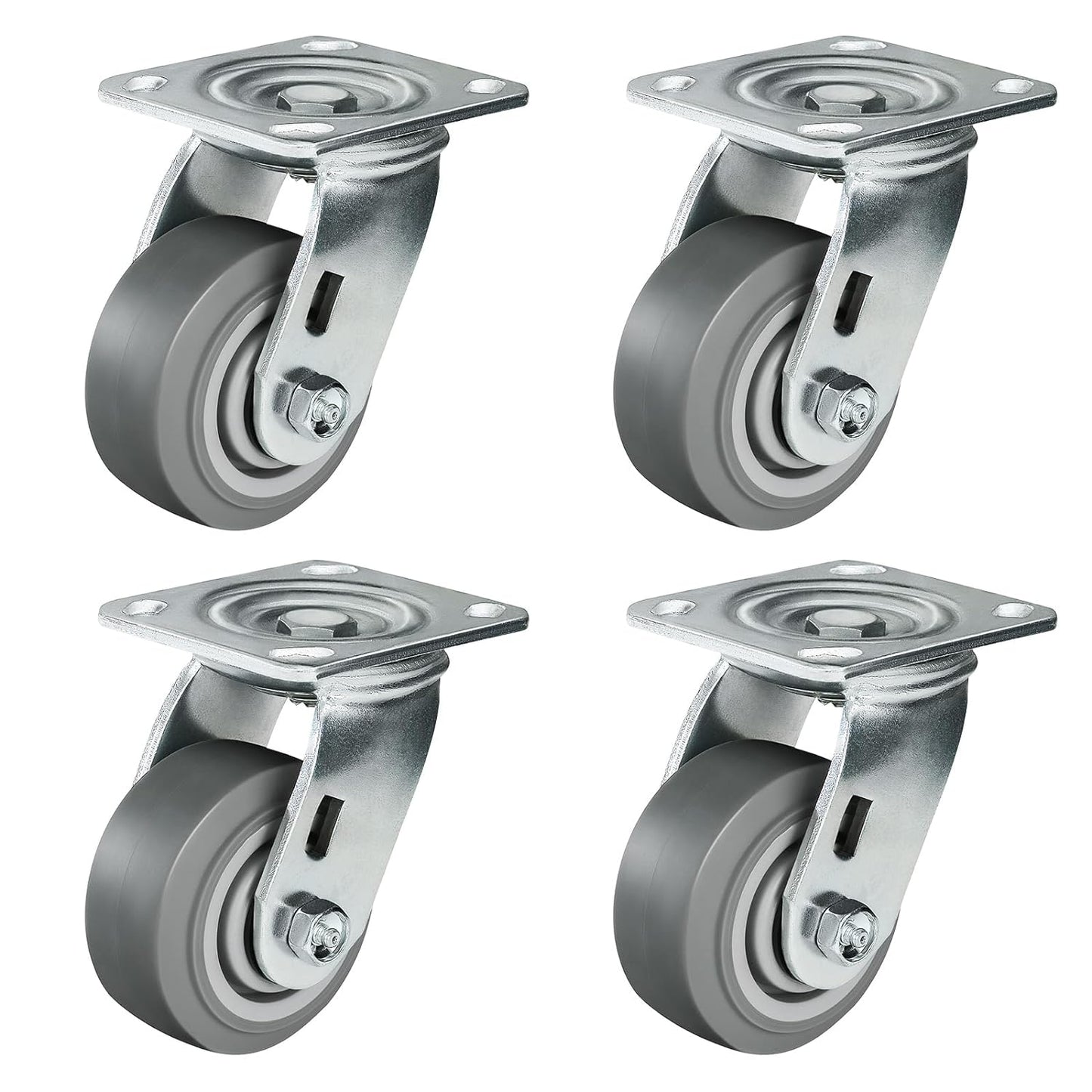 Casters, Swivel Rubber Casters Set of 4 Heavy Duty No Noise Plate Caster Wheels for Furniture Platform Truck Dolly Cart