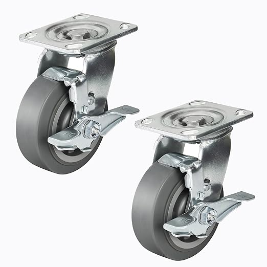 Casters, Swivel Rubber Casters Set of 4 Heavy Duty No Noise Plate Caster Wheels for Furniture Platform Truck Dolly Cart