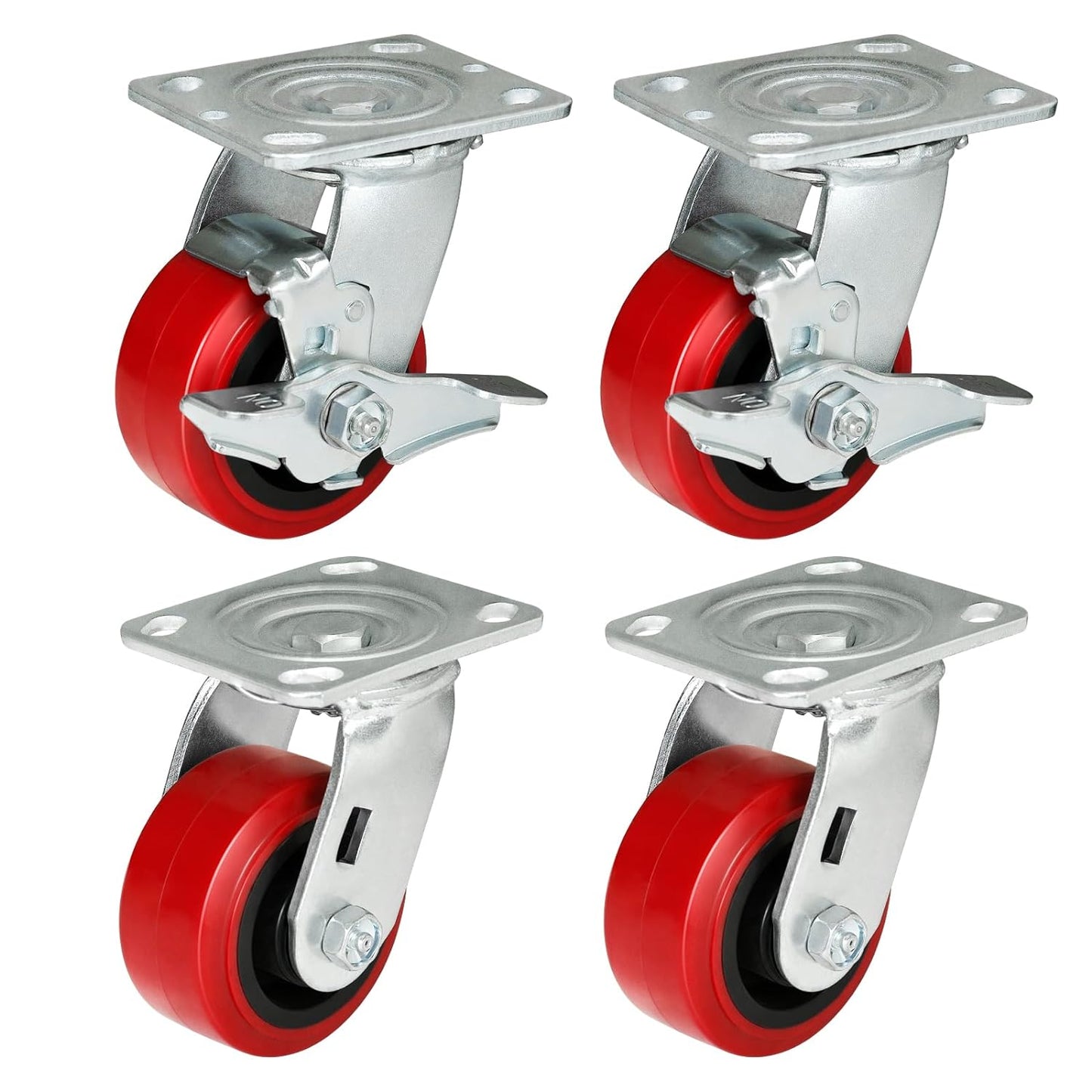 Heavy Duty Casters Set of 4 with 1200lbs Capacity, Polyurethane Tread on Polypropylene Core, Widely Used in Platform Trucks, Furniture, WorkBrench, Tool Box