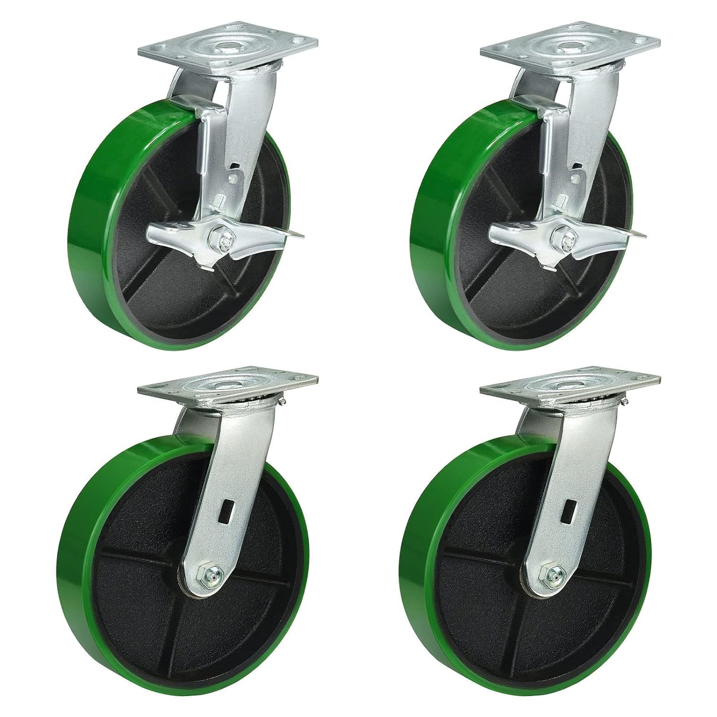 Polyurethane Wheel Swivel Casters,Rigid, Break, Industrial Load Capacity 4800lbs