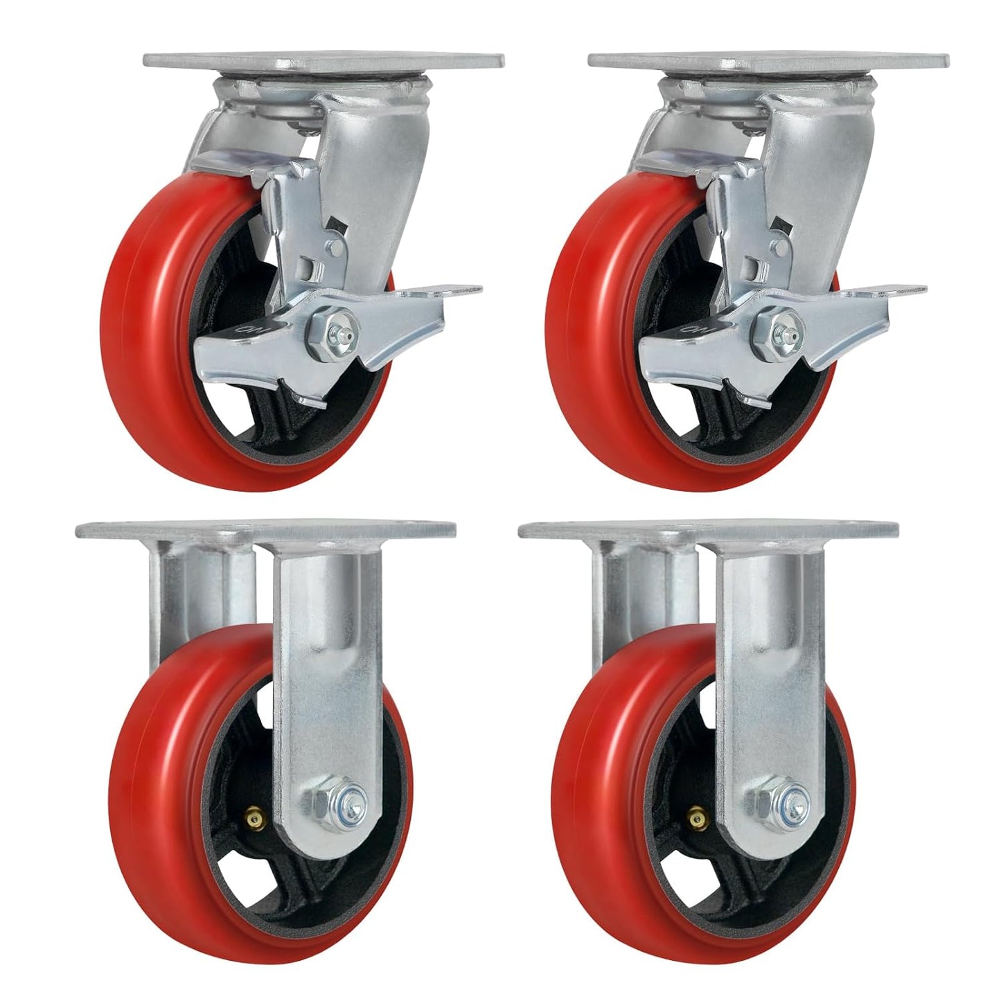 Polyurethane Crowned Tread Cast lron Swivel/Rigid/Brake Top Plate Caster w/ Roller Bearing