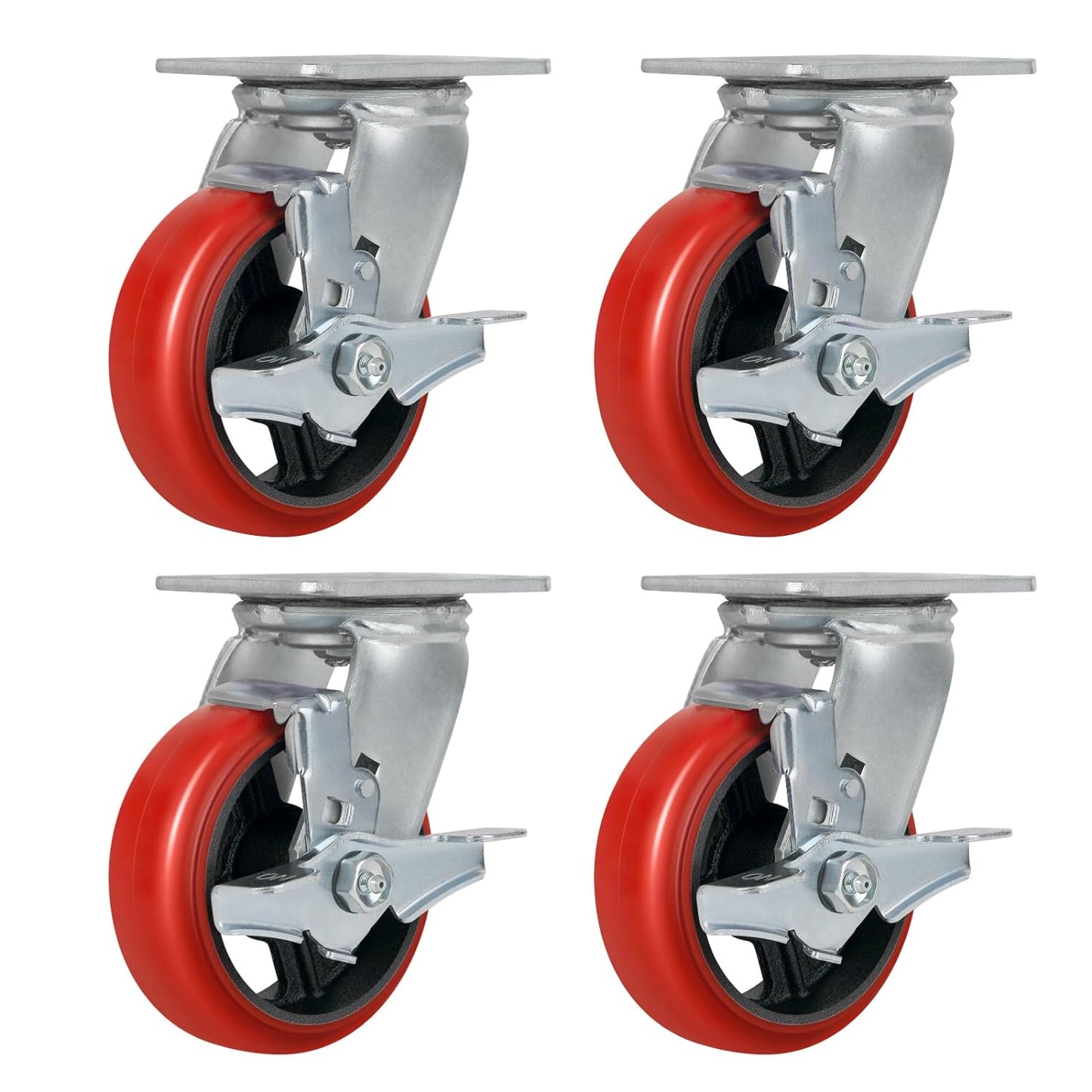 Polyurethane Crowned Tread Cast lron Swivel/Rigid/Brake Top Plate Caster w/ Roller Bearing