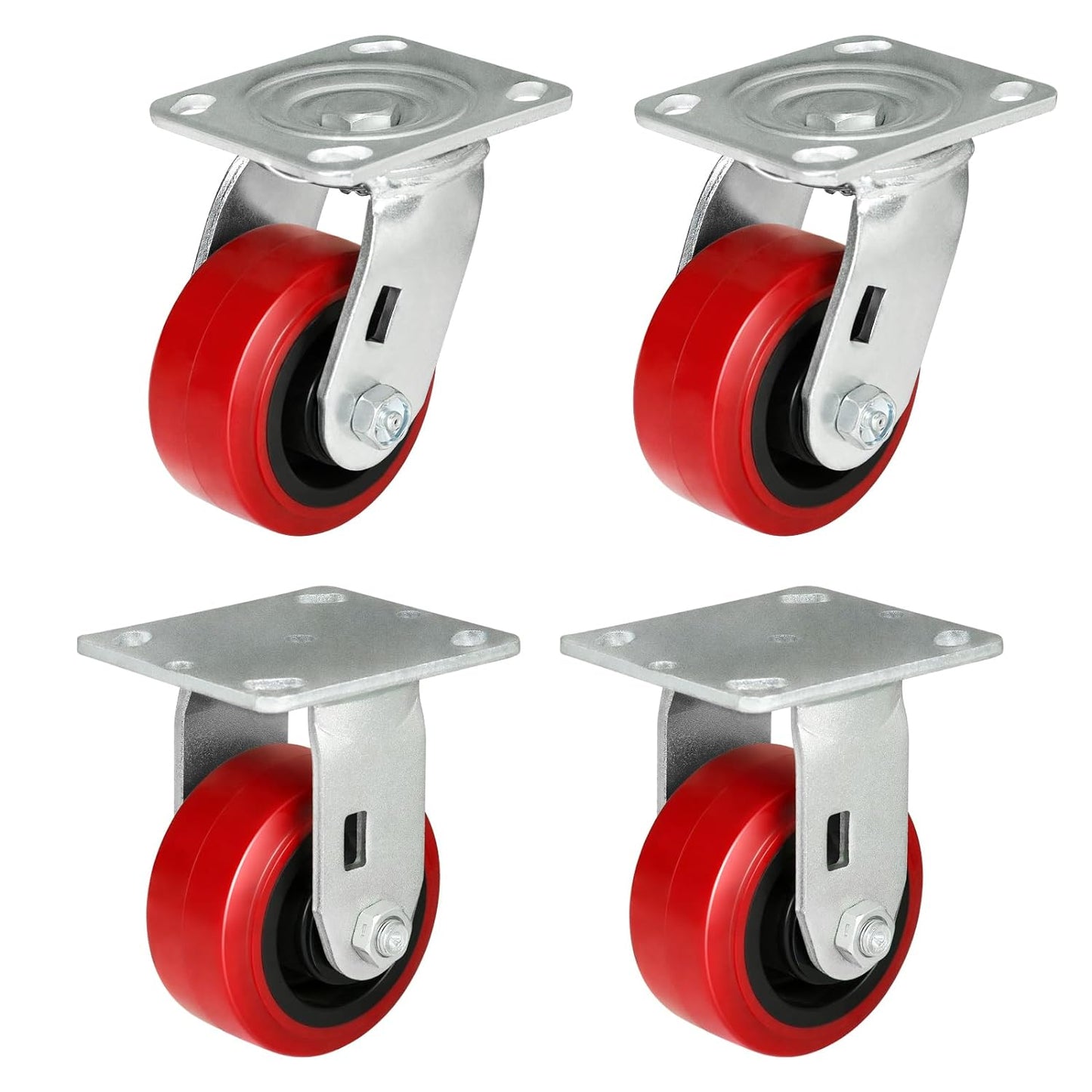 Heavy Duty Casters Set of 4 with 1200lbs Capacity, Polyurethane Tread on Polypropylene Core, Widely Used in Platform Trucks, Furniture, WorkBrench, Tool Box