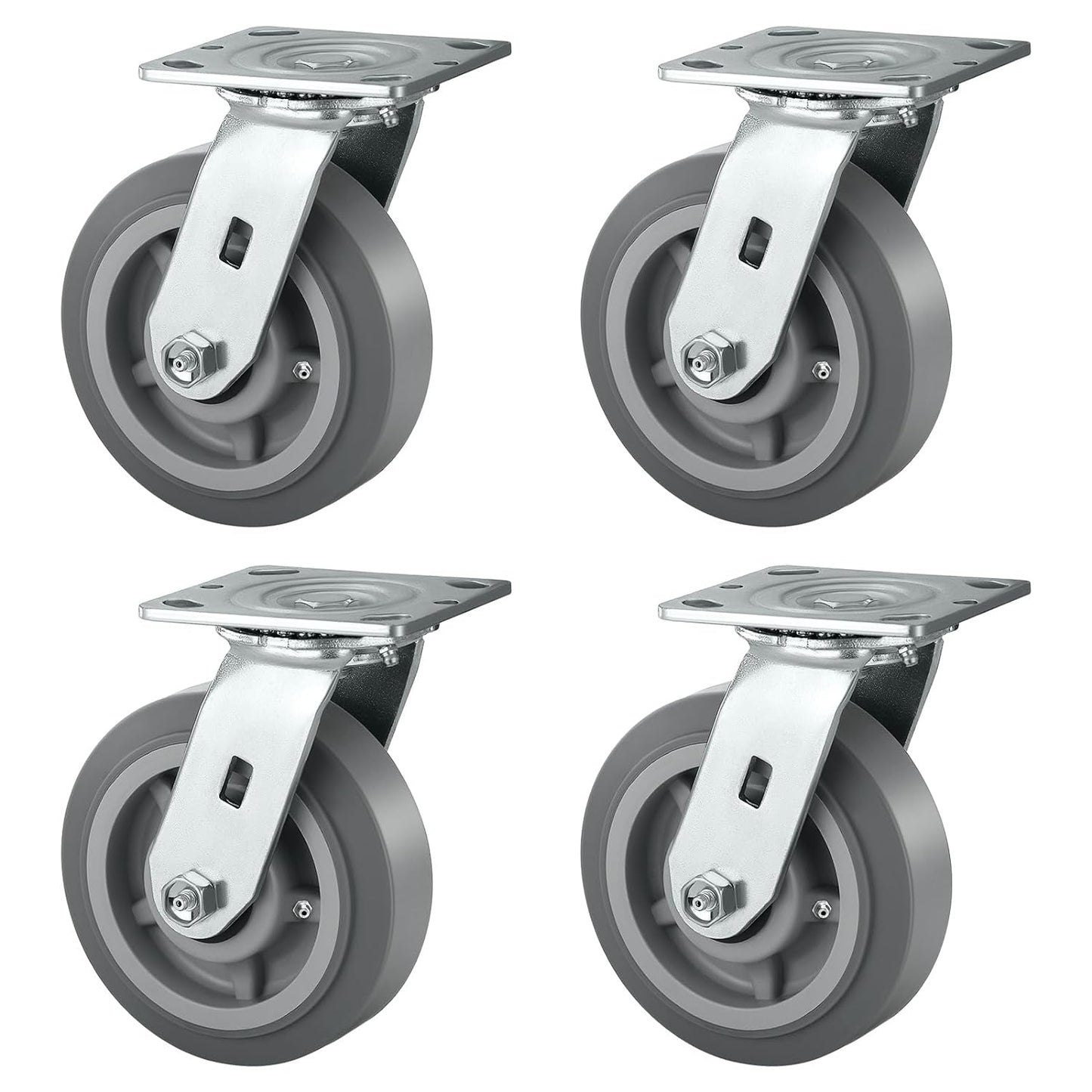 Casters, Swivel Rubber Casters Set of 4 Heavy Duty No Noise Plate Caster Wheels for Furniture Platform Truck Dolly Cart