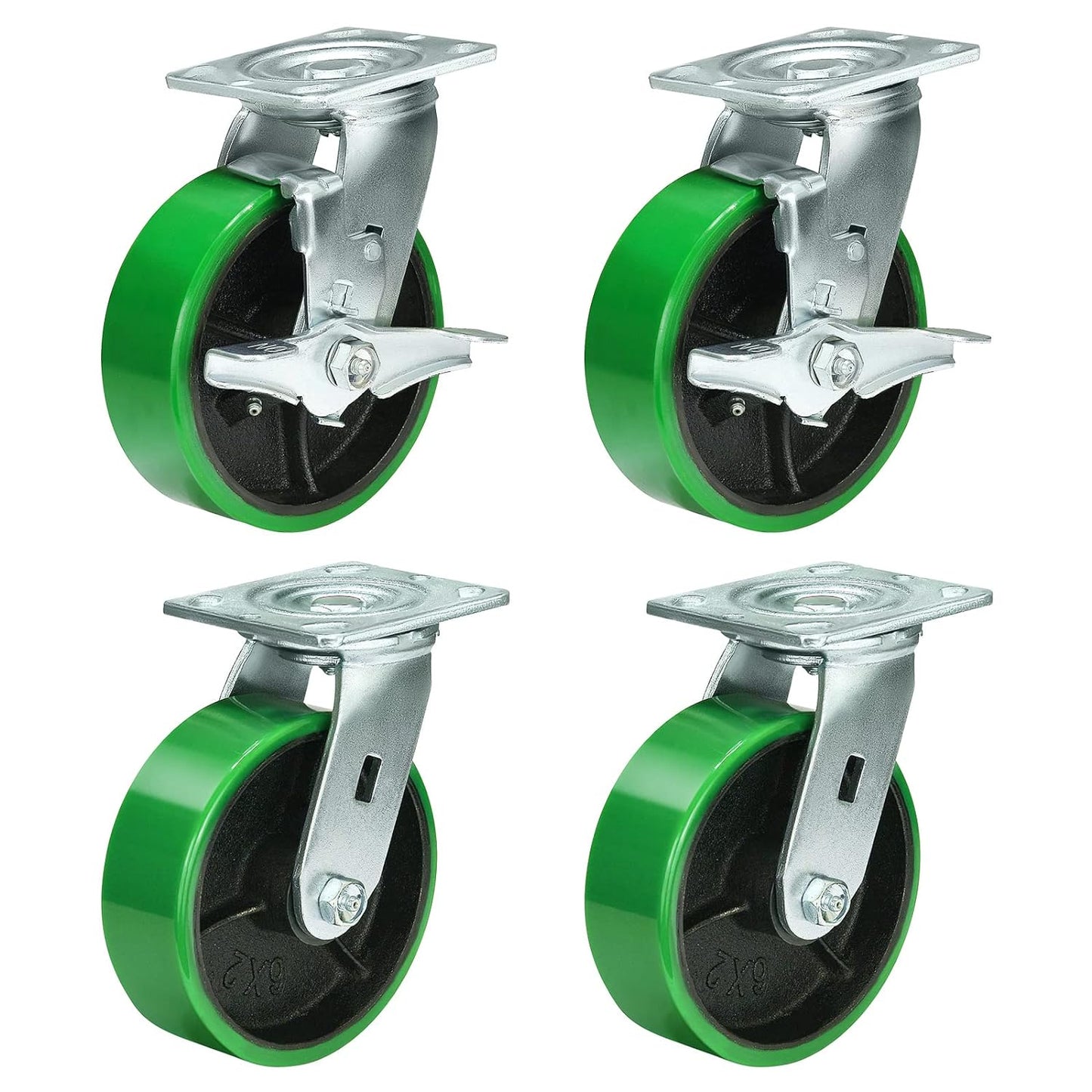 Polyurethane Wheel Swivel Casters,Rigid, Break, Industrial Load Capacity 4800lbs