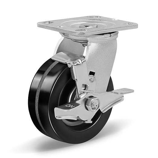 Heavy Duty Industrial Casters, Swivel w/Top Lock Brake, Black Non-Marking Phenolic Wheel, Load Capacity 800 lbs